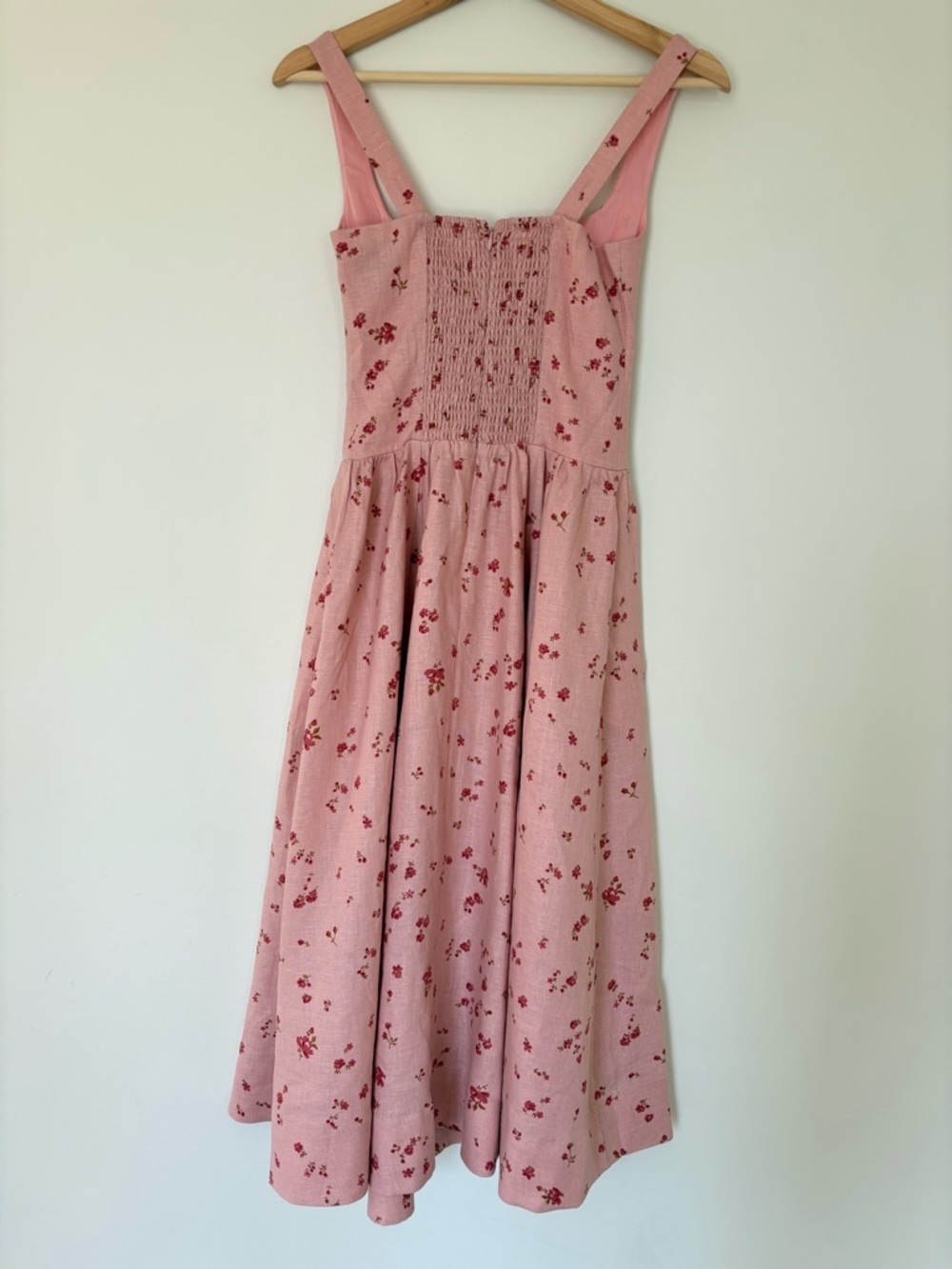 NEW Reformation Janu Midi Linen Dress Noelia Pink Floral | US 0 UK 4 - Picture 8 of 14